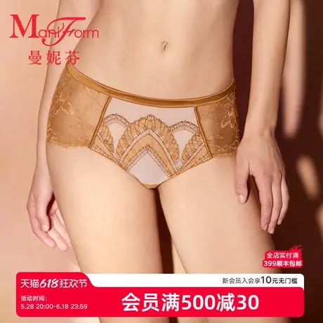 曼妮芬性感蕾丝低角裤舒适包臀中腰女士内裤纯棉内裆底裤20640642商品大图
