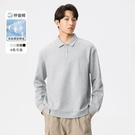 hansca纯色翻领长袖polo衫男2024秋冬季新款潮牌百搭宽松套头卫衣商品大图