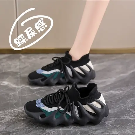 踩屎感超软底黑色运动鞋女飞织透气老爹鞋不累脚工作鞋超火椰子鞋商品大图