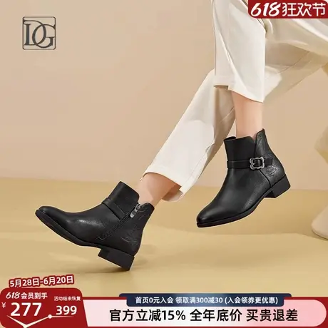 【头层牛皮】粗跟小踝靴2024秋冬新款真皮简约通勤短靴女英伦单靴商品大图