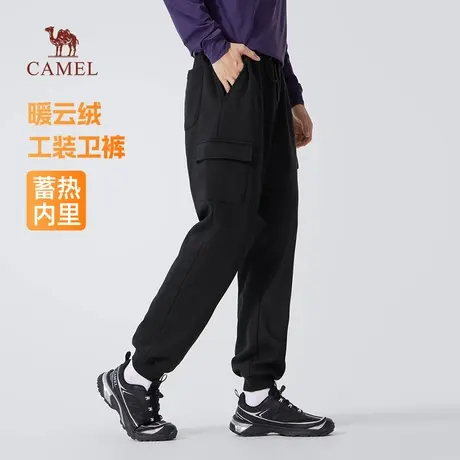 骆驼男装工装卫裤男2025新款冬季加绒保暖宽松束脚黑色休闲长裤子商品大图