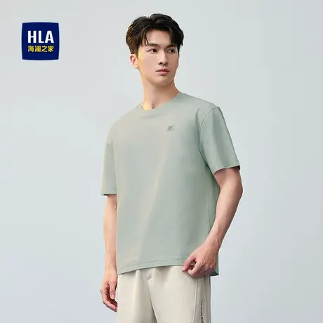 HLA/海澜之家休闲短袖T恤2025春夏新款经典圆领肌理提花短t男商品大图