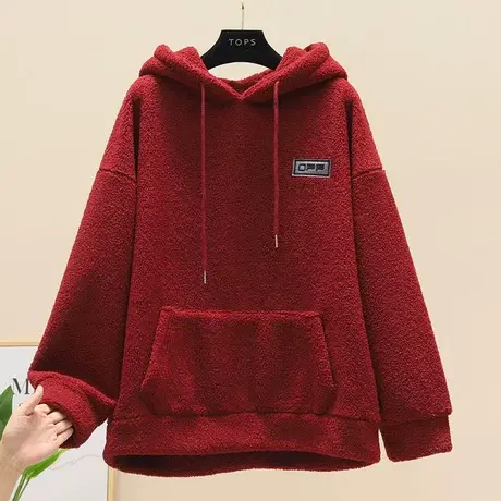 加绒加厚保暖卫衣女秋冬装2023时尚减龄新款羊羔毛连帽上衣女卫衣图片