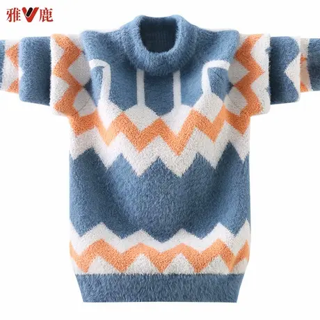 雅鹿童装加绒加厚男童毛衣水貂绒2024新款套头儿童针织衫中大童潮商品大图