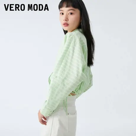 Vero Moda奥莱衬衫女秋冬新款休闲百搭时尚纯棉竖条纹短款上衣图片