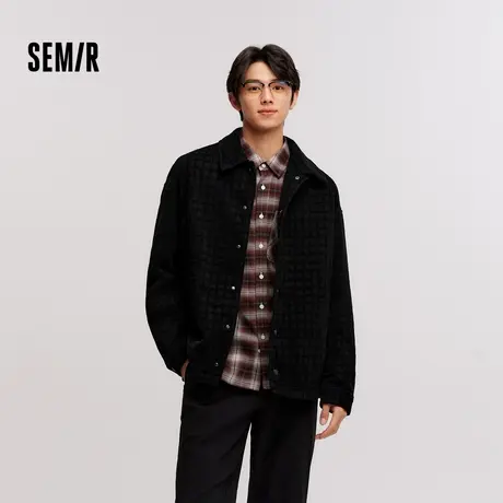 [商场同款]森马夹克男2024冬季新款牛仔外套肌理雪尼尔教练服潮酷图片