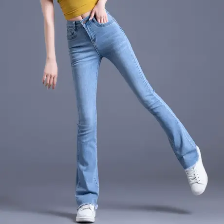 女士微喇牛仔裤女2023新款春秋季流行浅色裤子喇叭裤高腰紧身长裤商品大图