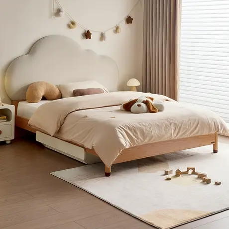 全友家居女孩儿童床卧室带储物1米5实木脚软包北欧环保家用儿童床商品大图