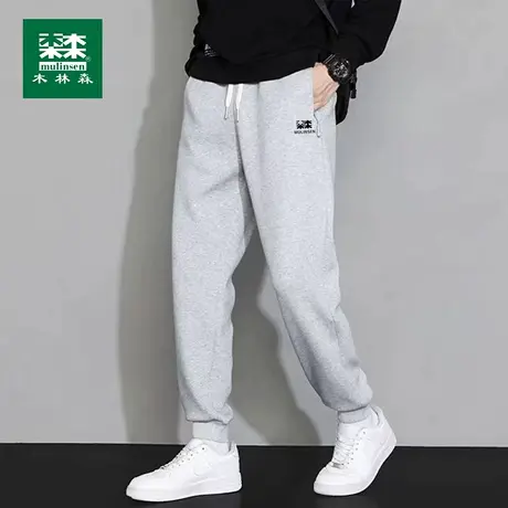 木林森男士纯棉卫裤2025秋冬新款加绒保暖宽松大码运动束脚休闲裤商品大图