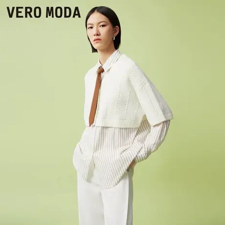 Vero Moda奥莱衬衫女夏秋新款针织假两件宽松条纹翻领上衣流行图片