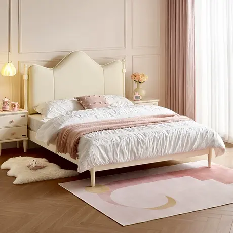 全友家居奶油风儿童床卧室女孩儿公主皮艺软包小孩单人床商品大图