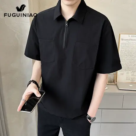 富贵鸟半拉链Polo衫男士2025夏季新薄款高端上衣服休闲短袖t恤男商品大图