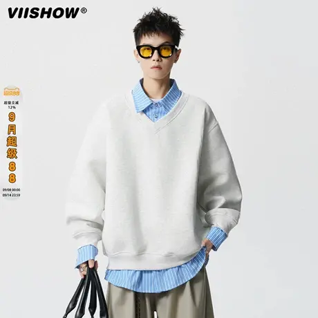 VIISHOW美式假两件衬衫领卫衣男秋cleanfit宽松内搭打底衫潮流商品大图
