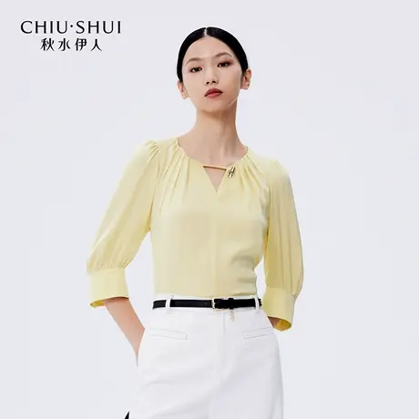 秋水伊人时尚百搭上衣2025年夏季商场同款女气质V领设计真丝上衣图片