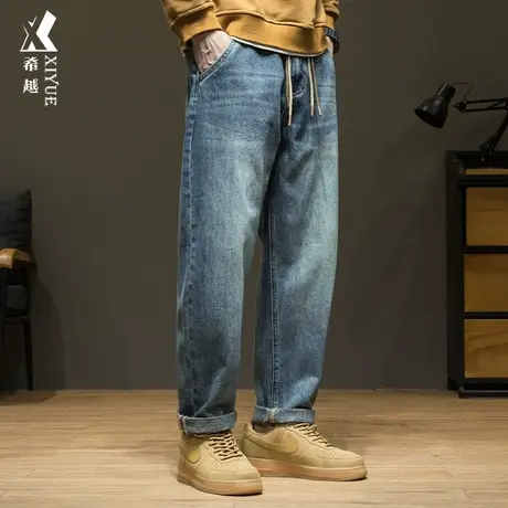 日系复古水洗牛仔裤男宽松大码潮流贴标直筒休闲裤子2023秋季新款商品大图