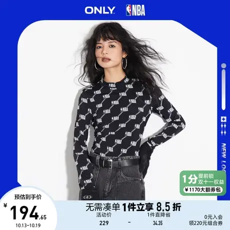 ONLY奥莱2023夏季新款NBA联名款潮流休闲半高领满印T恤女商品大图