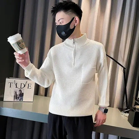 设计感半拉链立领毛衣男秋冬新款ins潮流个性休闲毛线针织衫外套商品大图