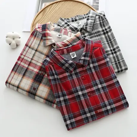 双层棉纱格子衬衫女宽松2023秋冬新款文艺百搭纯棉柔软女士衬衣图片