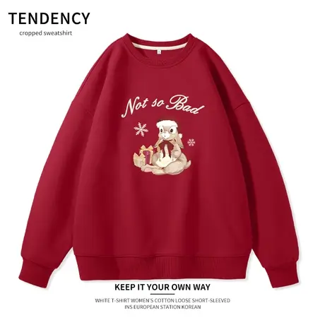 ZR真维斯卫衣女2023新款秋冬季红色休闲圆领兔年本命年过年外套潮图片