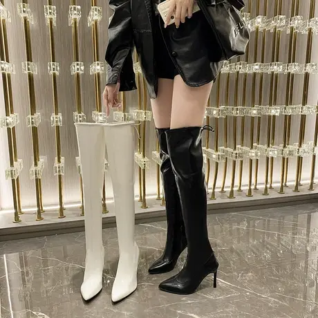 靴子长筒靴女2023年新款秋冬长靴高筒显瘦高跟法式尖头过膝时装靴图片