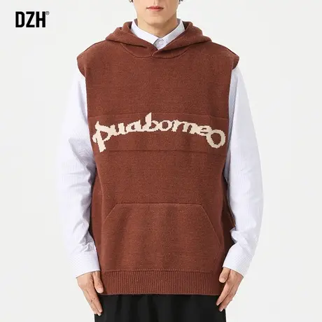 男士套头连帽针织衫男短袖外套2023年新款休闲无袖背心毛线衣冬季商品大图