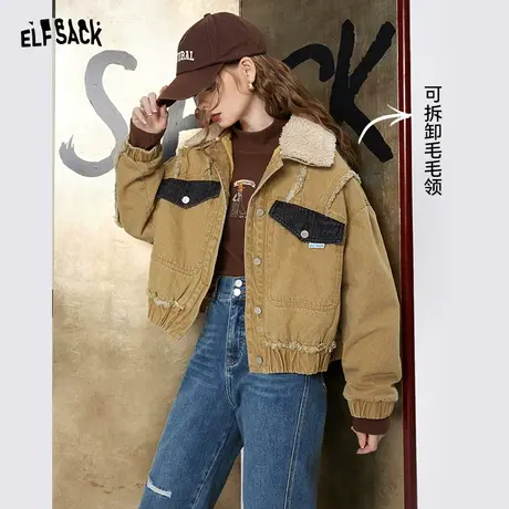 妖精的口袋美拉德工装牛仔棉衣女2023冬季新款美式复古棉服外套图片