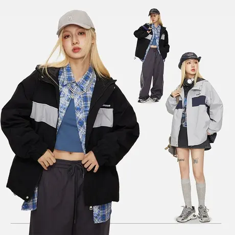 户外拼接连帽冲锋衣女外套春秋款2023年新款街头潮牌爬山夹克上衣商品大图