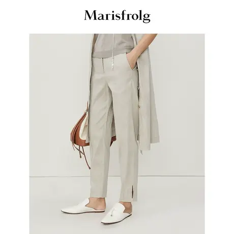 【意大利进口面料】玛丝菲尔春夏新款卡其色休闲铅笔裤图片