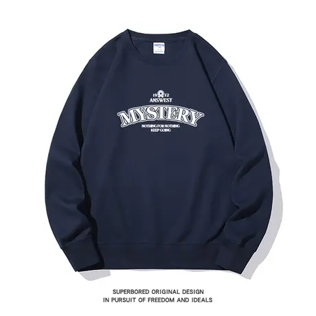 美式复古潮流圆领卫衣男秋季薄款设计感字母印花宽松无帽上衣男商品大图