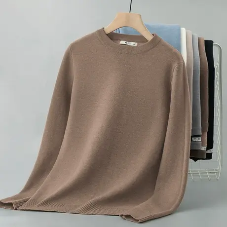 圆领毛衣男纯色内搭打底衫秋冬季一体绒加厚加绒保暖针织衫毛线衣商品大图