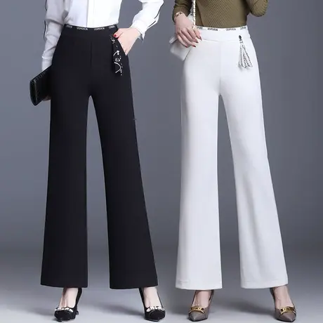 裤子女春秋2023新款垂感高腰阔腿裤宽松大码休闲裤中年妈妈筒喇裤商品大图