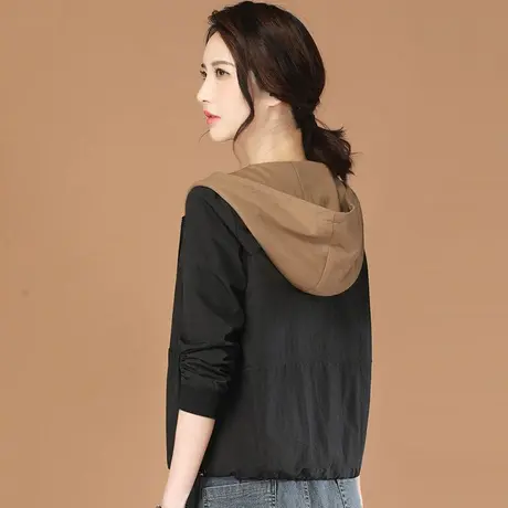 韩潮袭人连帽长袖黑色休闲短外套女2024春新款拼接百搭显瘦棒球服图片