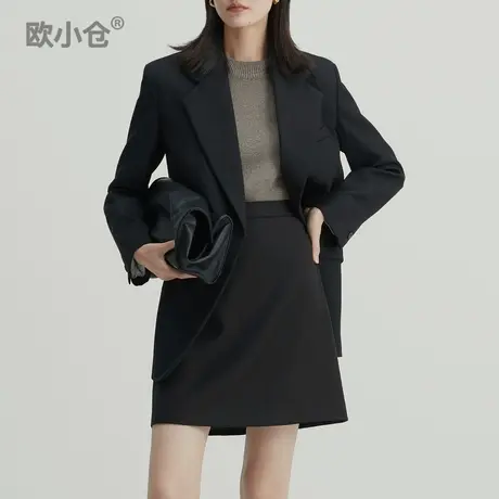 OXC/欧小仓咖色西装外套女秋冬高级感通勤设计感休闲直筒羊毛西服图片