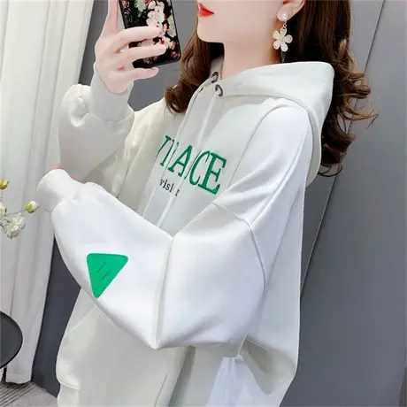 中长款连帽卫衣女士薄款2023年新款春季宽松慵懒风简约休闲外套潮商品大图