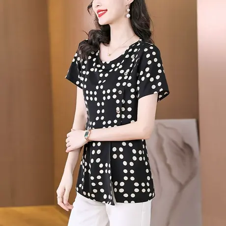 夏季雪纺衬衫女2023新款大码宽松波点时尚女上衣漂亮女士短袖小衫商品大图