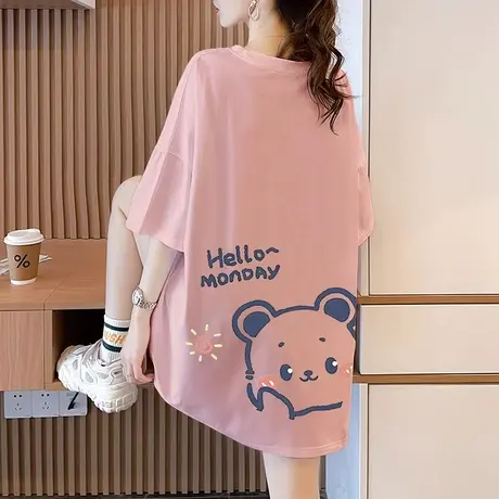 2023夏季新款大码女装设计感纯棉短袖t恤女宽松卡通中长款百搭ins商品大图