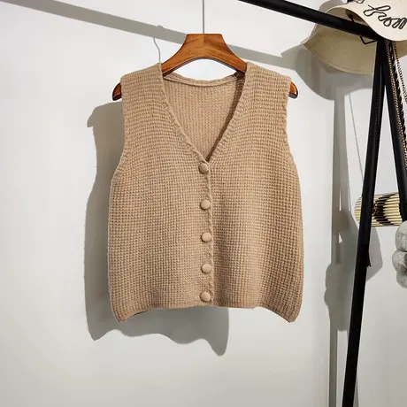 针织马甲开衫女外穿秋冬新款复古v领百搭无袖坎肩毛衣背心学院风商品大图