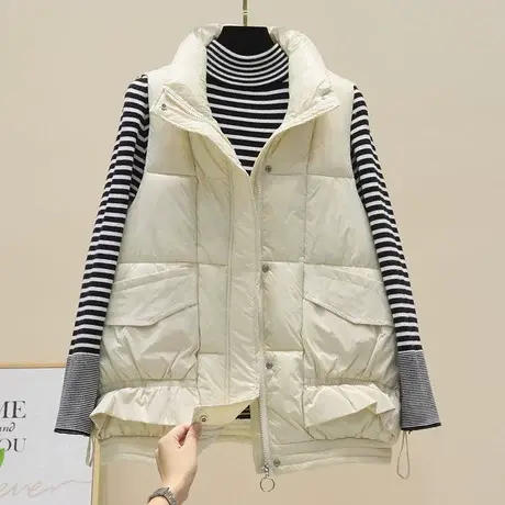 2023冬季新款羽绒棉马甲女短款韩版百搭外穿背心坎肩花边抽绳马夹商品大图