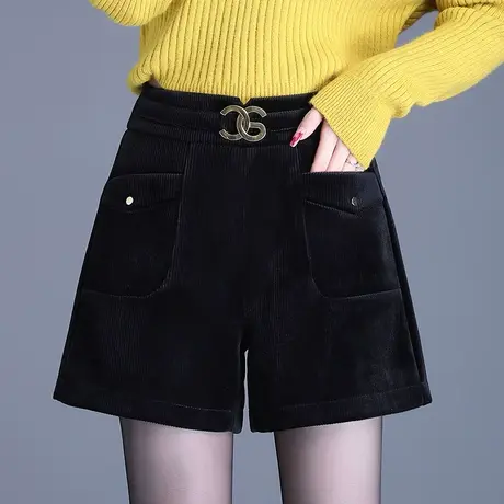 黑色条绒a字短裤女高腰2023春秋新款宽松时尚阔腿裤百搭休闲靴裤商品大图