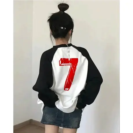 高级感美式正肩hiohop加厚插肩纯棉长袖T恤女秋冬打底衫内搭上衣图片