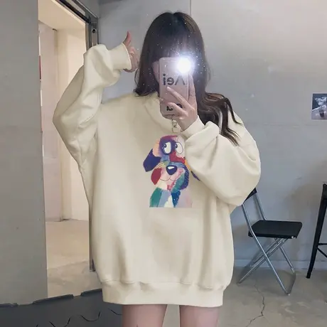 bf慵懒风无帽长袖卫衣女2024秋冬季新款加绒加厚学生宽松上衣外套商品大图