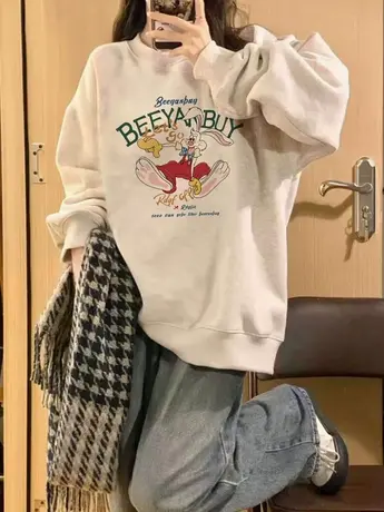 胖mm大码显瘦卫衣女oversize宽松早秋新款长袖ins潮牌学院风上衣商品大图