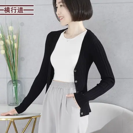 2024新款春季女装黑色开衫中年妈妈长袖外套羊毛针织衫女春衣外穿商品大图