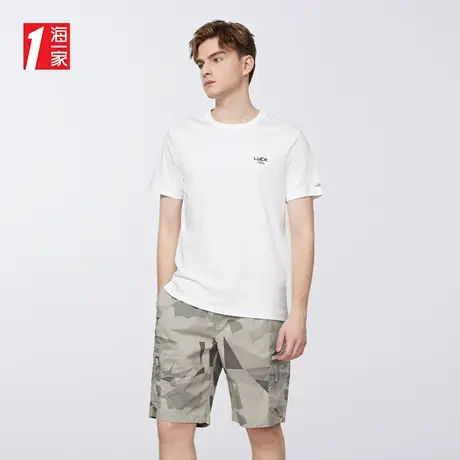 海一家简约撞色字母印花短T夏季亲肤棉透气短袖T恤男图片