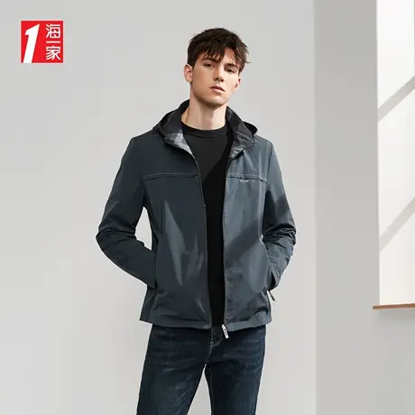海一家青春休闲两面穿外套2023秋季新款连帽时尚简约夹克男商品大图
