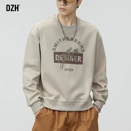 男士秋装美式复古卫衣男春秋季2024新款圆领打底衫宽松长袖内搭商品大图