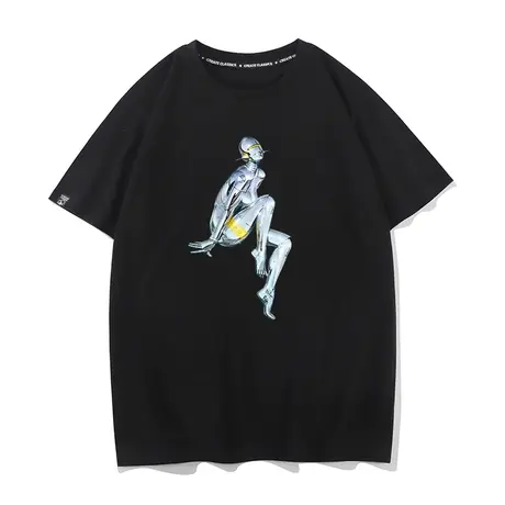 美式复古空山基冰冷艺术小众潮牌圆领黑色T恤情侣装潮流短袖高街商品大图