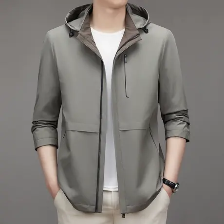 秋冬装脱帽夹克男士外套商务休闲百搭防风冲锋衣户外中年时尚上衣商品大图