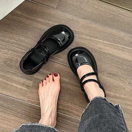 玛丽珍鞋子女2024新款秋季女鞋复古百搭厚底单鞋黑色英伦风小皮鞋商品大图