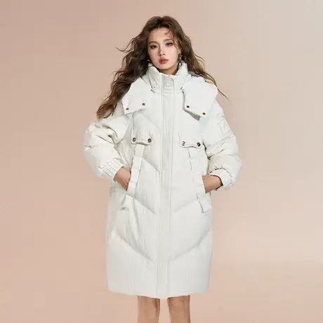 othermix中长款连帽羽绒服女2023冬季新款宽松高级感加厚保暖外套图片